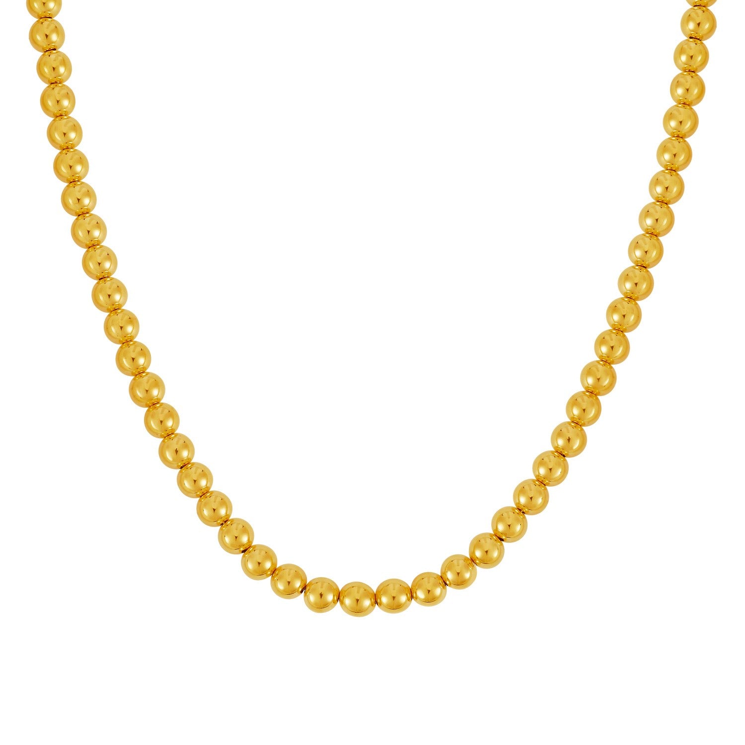 14k yellow gold bead chain necklace featuring contemporary round links, perfect for layering or standalone elegance.