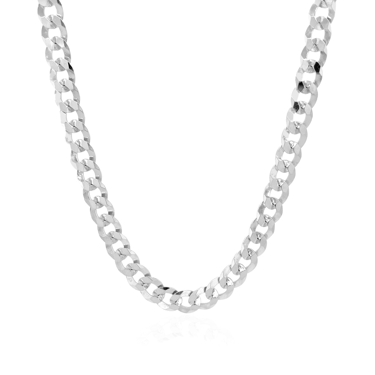 Rhodium plated sterling silver curb chain with modern links, showcasing elegance and sophistication in luxury jewelry.