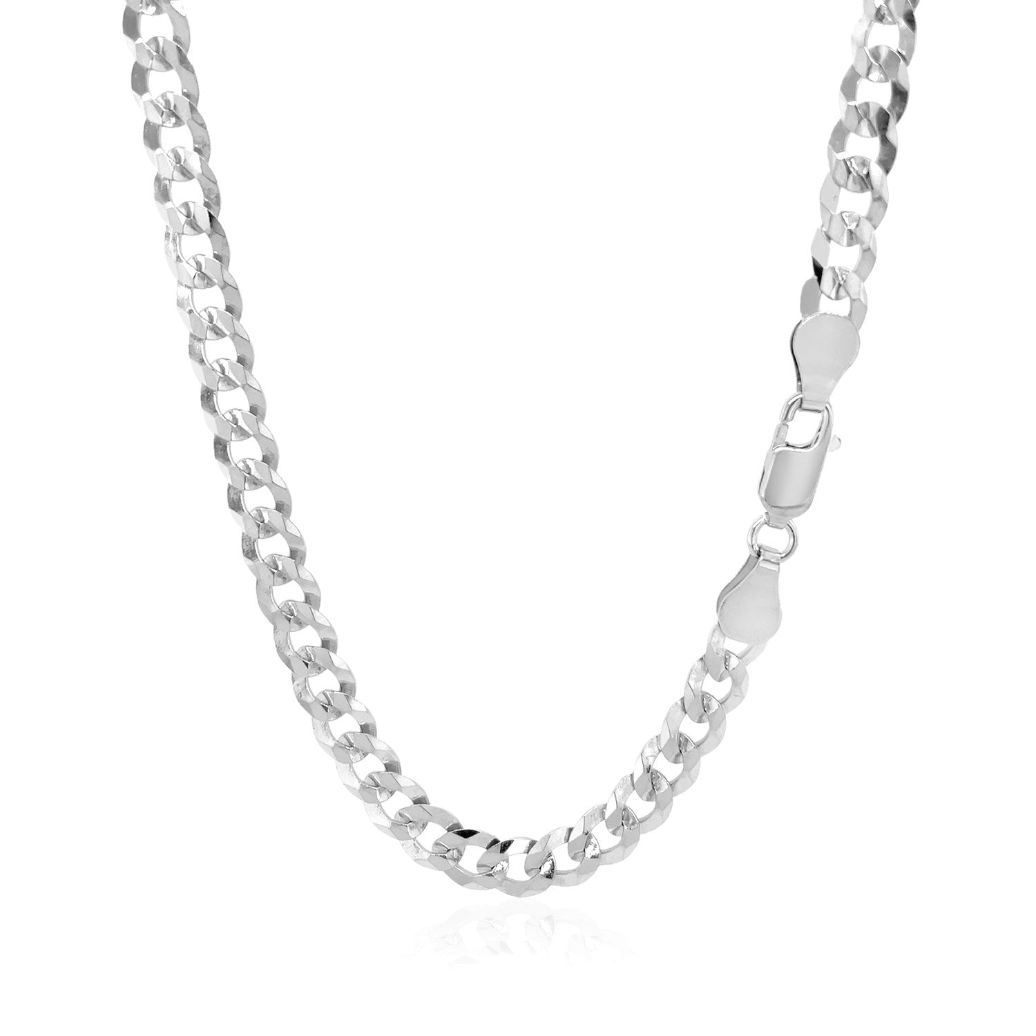 Rhodium plated sterling silver curb style chain, modern design with sleek links, perfect for layering or standalone elegance.