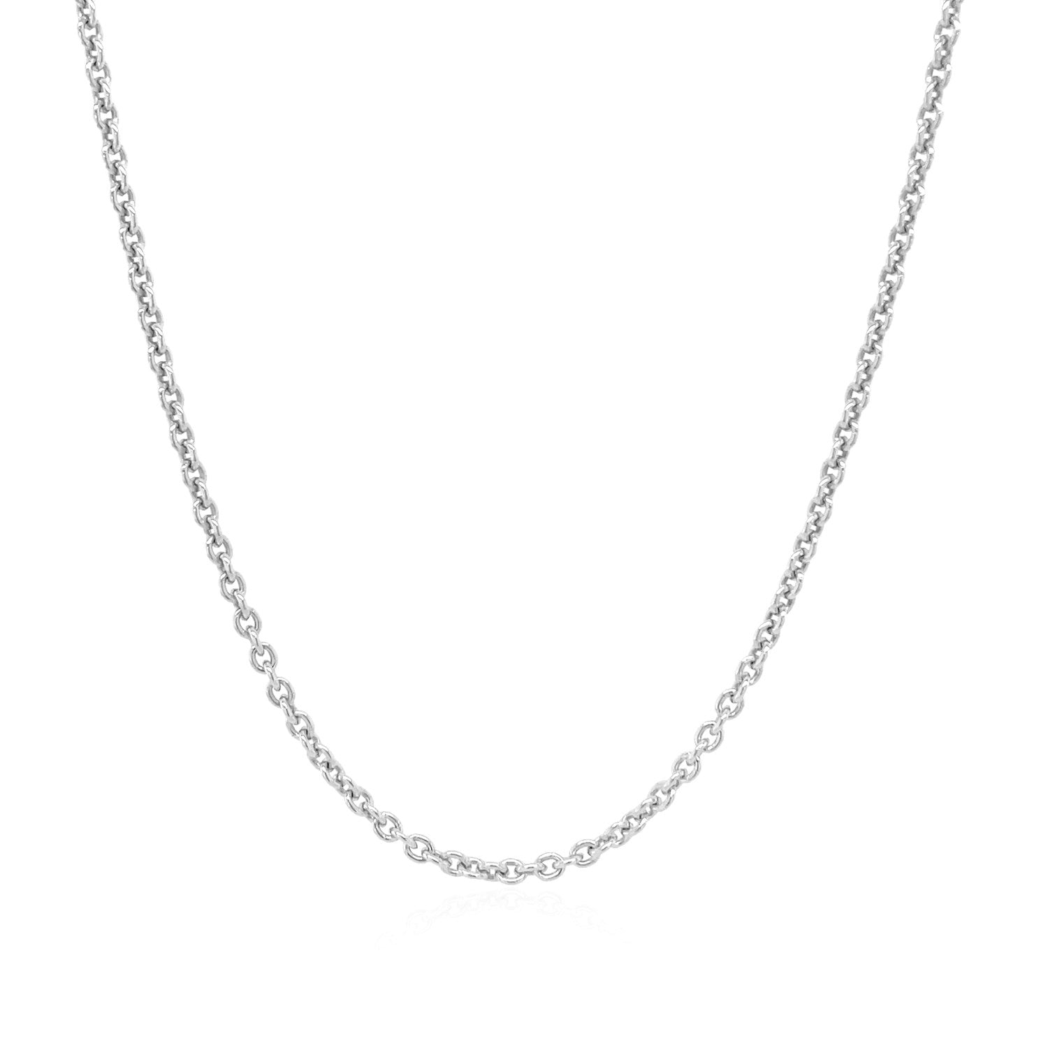 Sterling silver rhodium plated round cable chain, modern design, 1.80 mm links, perfect for layering or standalone elegance.