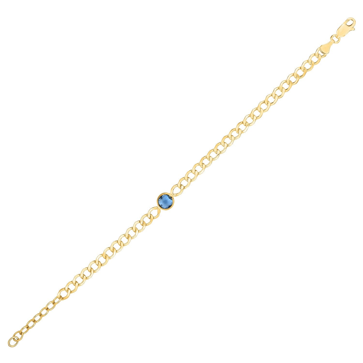 14k yellow gold curb chain bracelet featuring stunning blue topaz, embodying modern elegance and luxury craftsmanship.