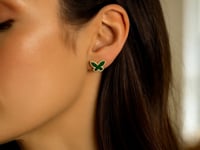 14K Yellow Gold Malachite Butterfly Stud Earrings