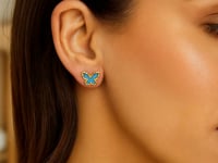 14K Yellow Gold Turquoise Butterfly Stud Earrings