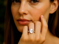 5 karat oval IGI G/VS1 diamant solitairering i 10 karat gult gull, labdyrket