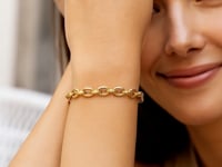 14K gult guld Charm Lock Rolo Chain Armband (5,10 mm)