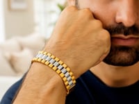 14 Karat zweifarbiges Goldarmband mit Panther-Gliedern für Herren (12,30 mm)