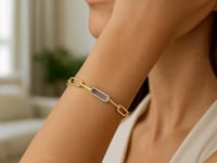 14 Karat Gelbgold-Büroklammer-Kettenarmband mit drei Diamantgliedern (2,00 mm)