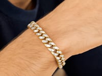 14 Karat Gelbgold, weiß, Pavé, hochglanzpoliert, modernes Lite Miami Cuban-Armband (8,00 mm)