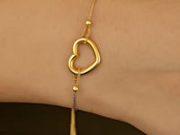 14k 옐로우 골드(1.00mm)에 빛나는 오픈 하트가 있는 조절 가능한 팔찌
