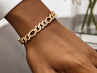 14 Karat Gelbgold, weiß, Pavé, hochglanzpoliert, modernes Lite-Figaro-Armband (9,50 mm)