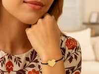 Pulseira ajustável de cordão preto de 9 1/4 polegadas com coração de ouro amarelo 14k
