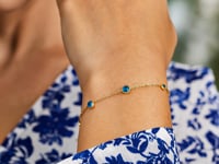 14K Yellow Gold Blue Topaz Station Bracelet