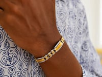 14 Karat zweifarbiges Goldarmband für Herren mit ausgefallenen abgerundeten Stäben (9,65 mm)