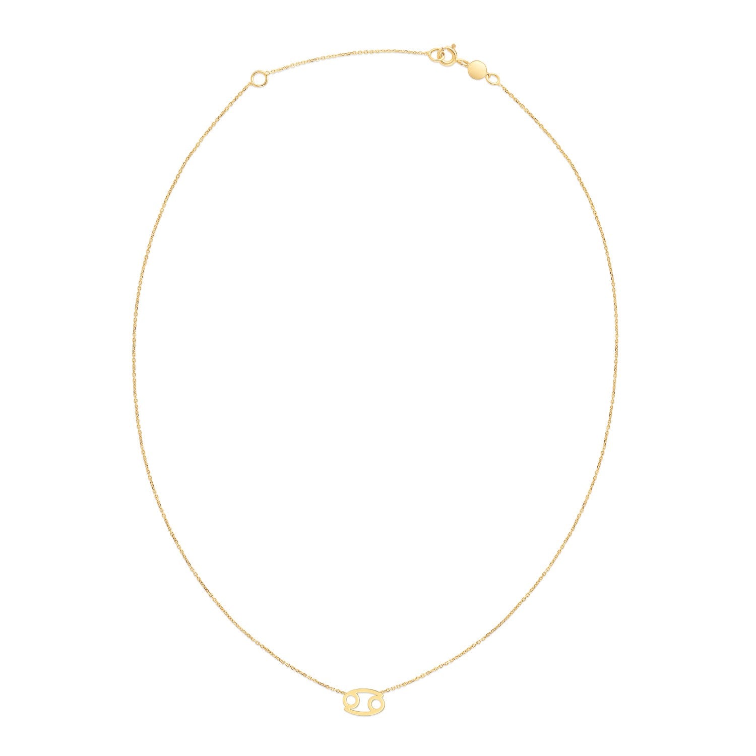 14k yellow gold Cancer necklace featuring a classic chain and stud design, perfect for astrology enthusiasts.