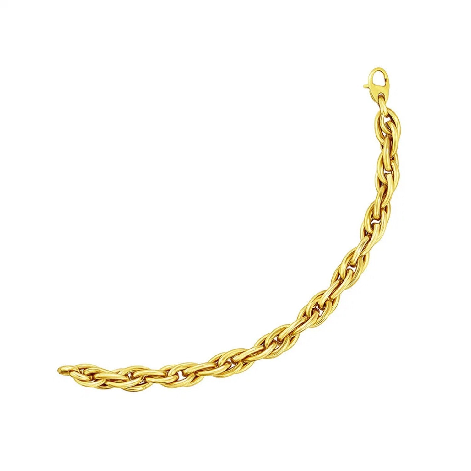 14k yellow gold contemporary double oval link chain bracelet with a sleek, luxurious design.