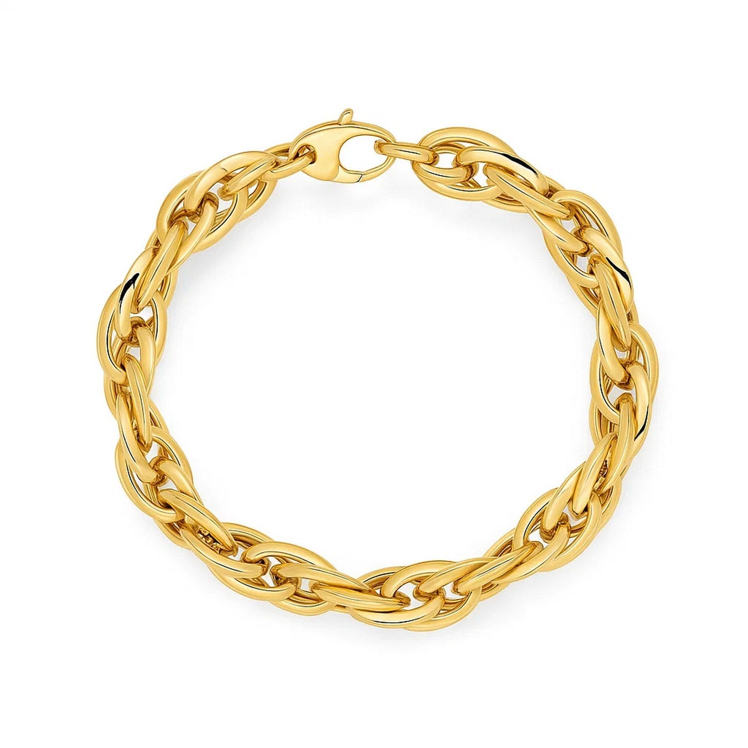 14k yellow gold contemporary double oval link chain bracelet, showcasing elegance and timeless design.