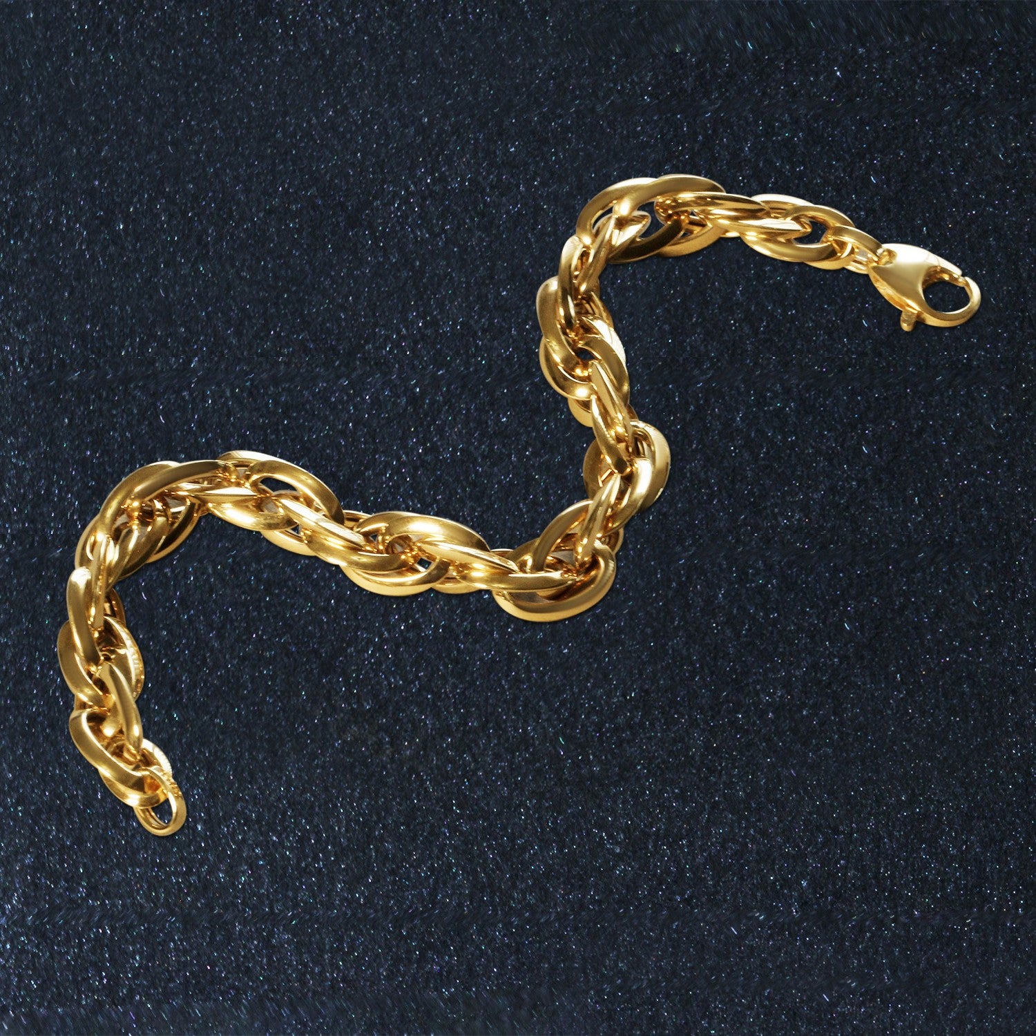 14k yellow gold double oval link chain bracelet, contemporary design with elegant shine and luxurious finish.