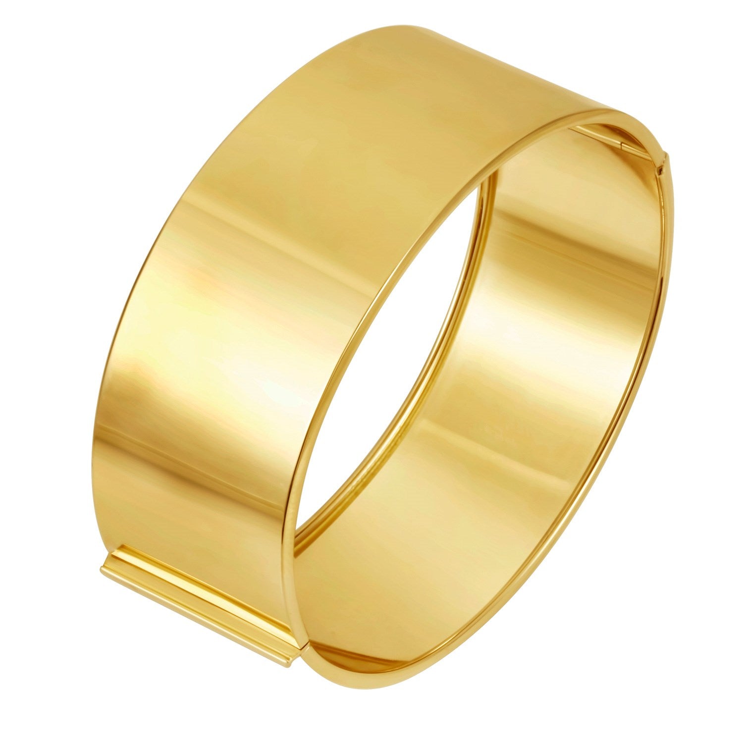 Designer bold width bracelet in 14k yellow gold, modern luxury style, showcasing exquisite craftsmanship and elegance.