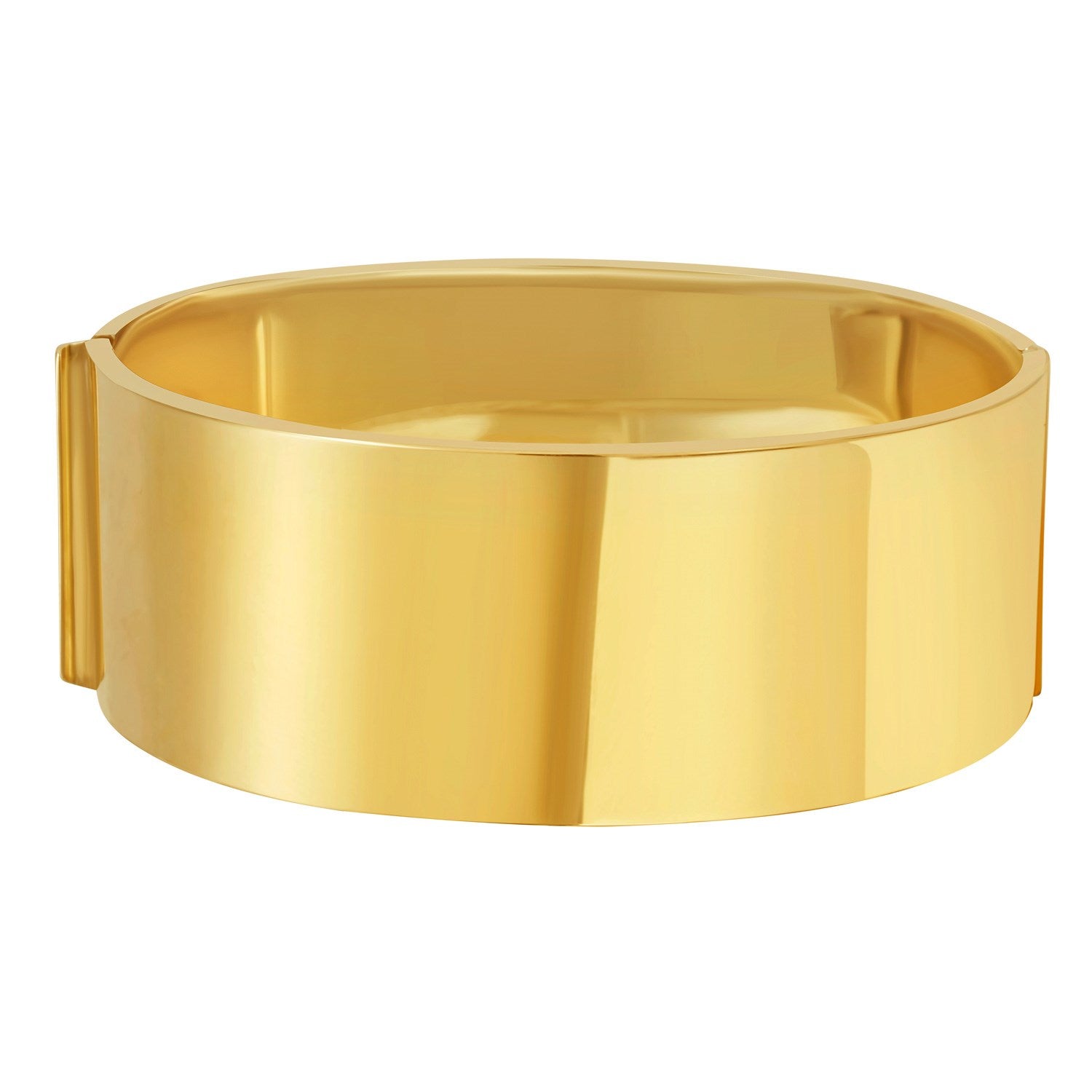 Designer bold width bracelet in 14k yellow gold, modern style with luxurious finish, measuring 24.60 mm wide.