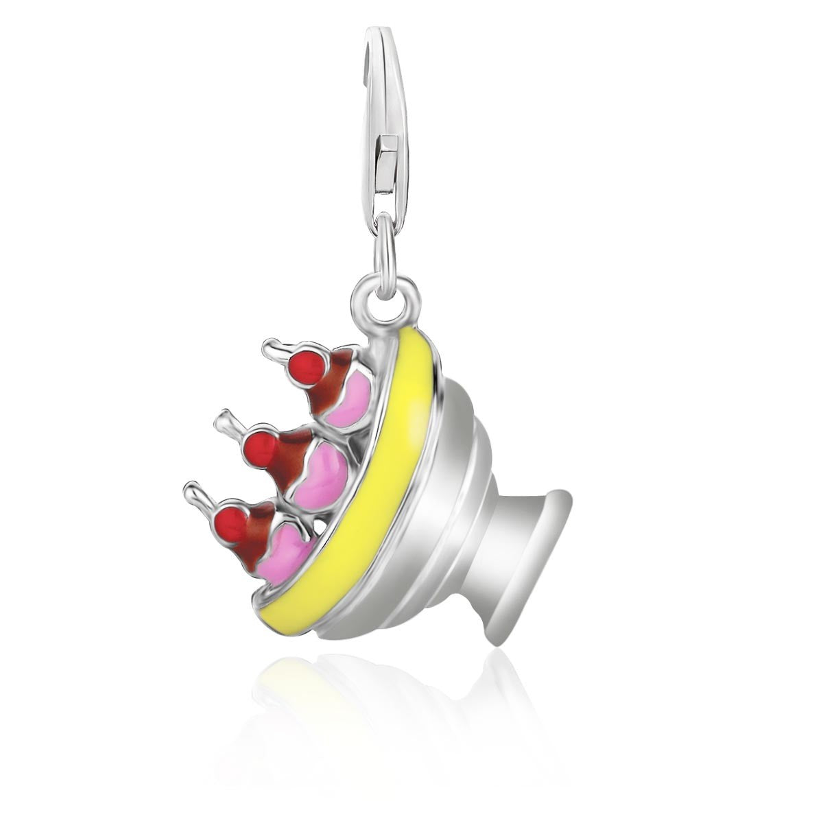 Sterling silver multi-color enameled banana split charm, modern luxury design for charm bracelets or necklaces.