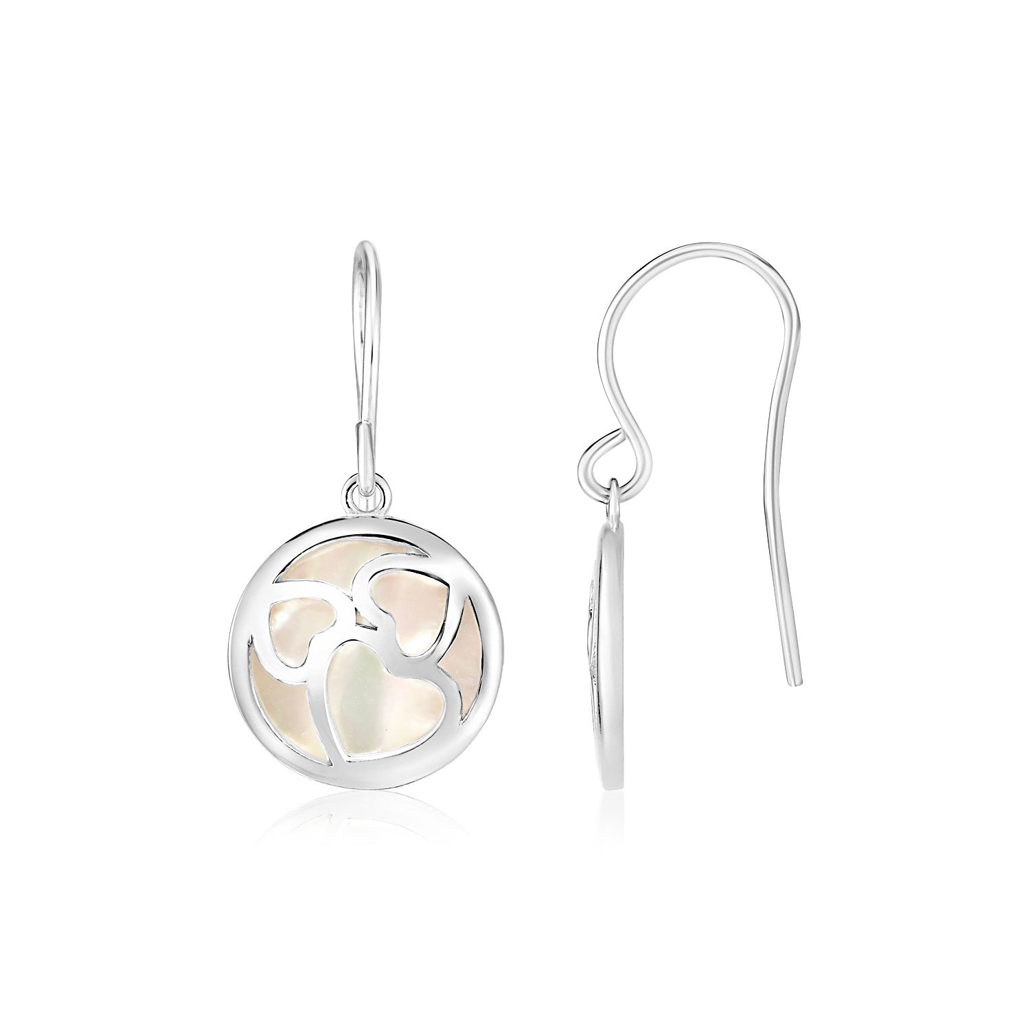 Sterling silver multiple hearts cutout earrings featuring lustrous mother of pearl for a modern, luxurious touch.