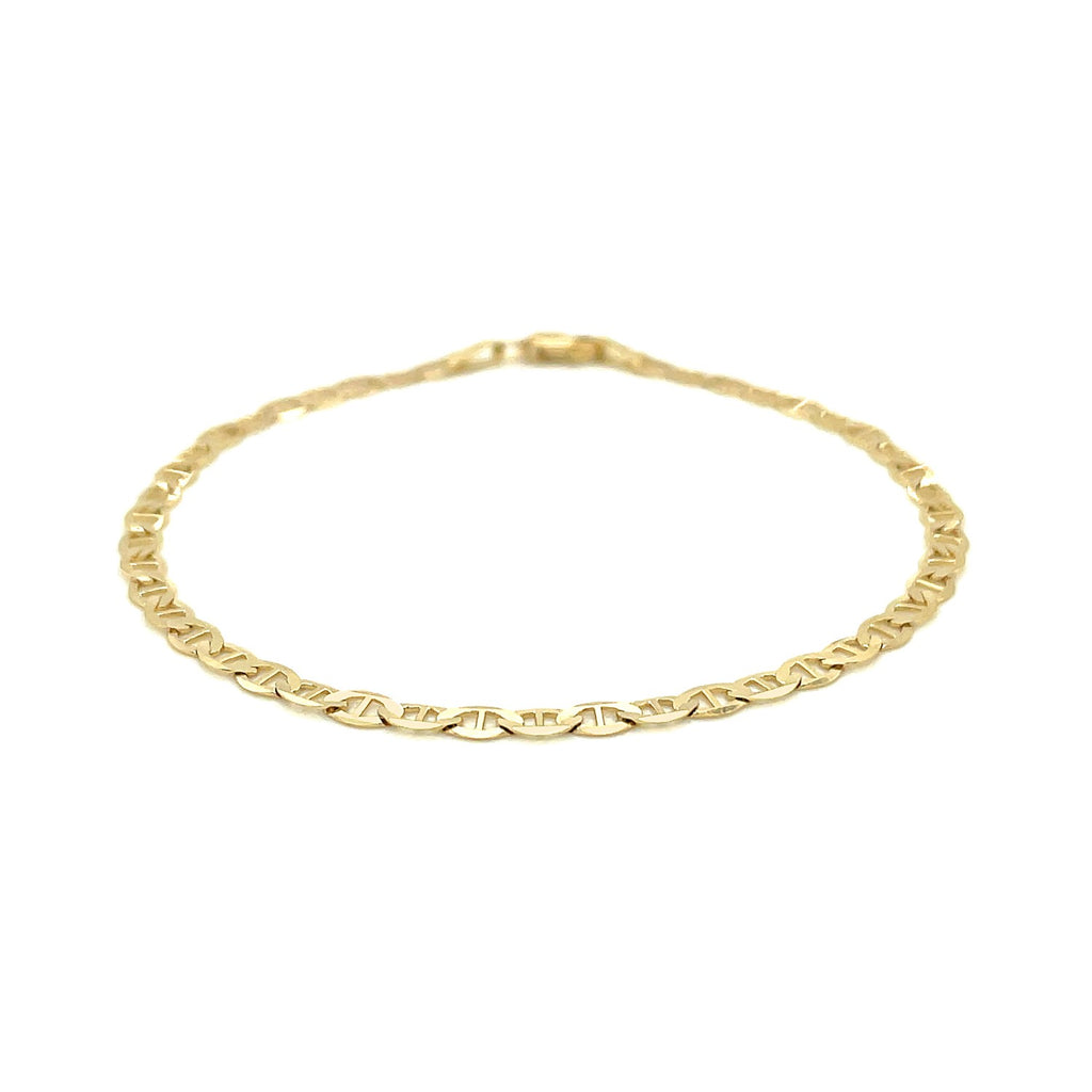 14k yellow gold mariner link anklet with a modern chain design, showcasing elegance and timeless luxury.