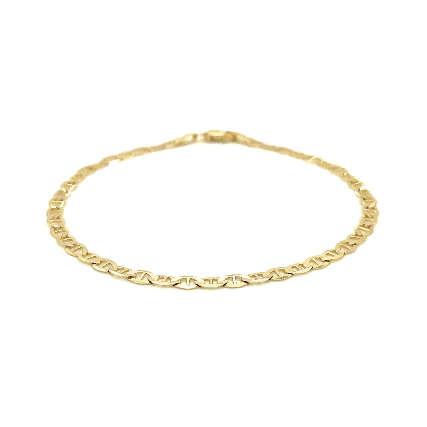 14k yellow gold mariner link anklet with a modern chain design, showcasing elegance and timeless luxury.