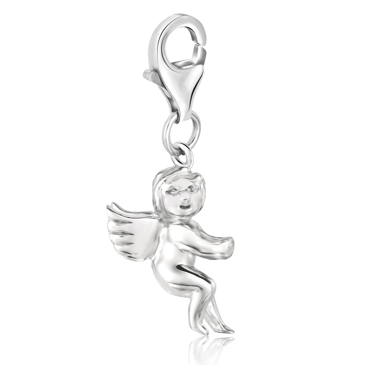 Sterling silver cherub charms with modern design, perfect for adding a touch of luxury to any bracelet or necklace.