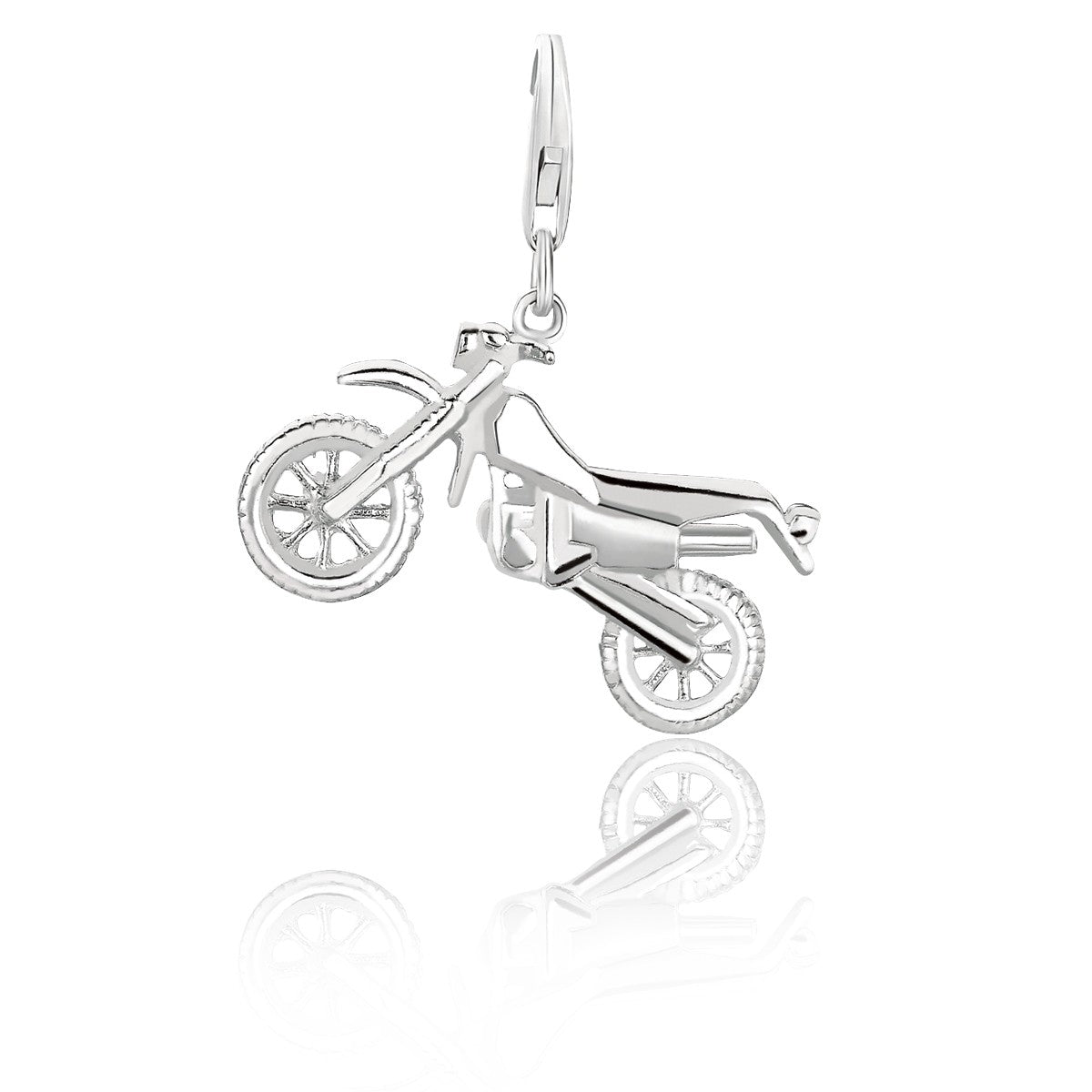 Sterling silver luxury motorcycle charms featuring intricate detailing and an elegant design for a unique accessory.