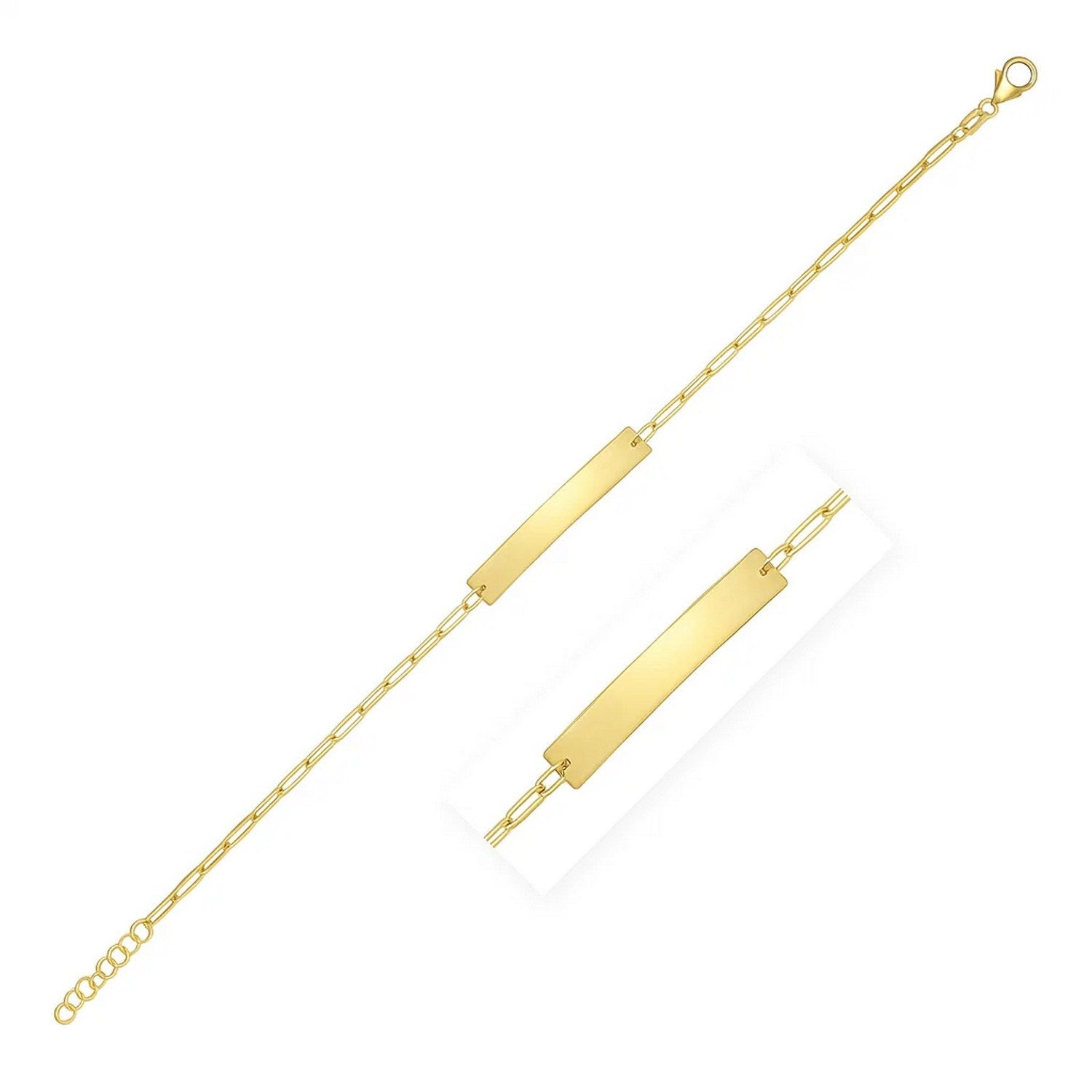 14k yellow gold modern paperclip chain bracelet with sleek bar design, perfect for elegant layering.