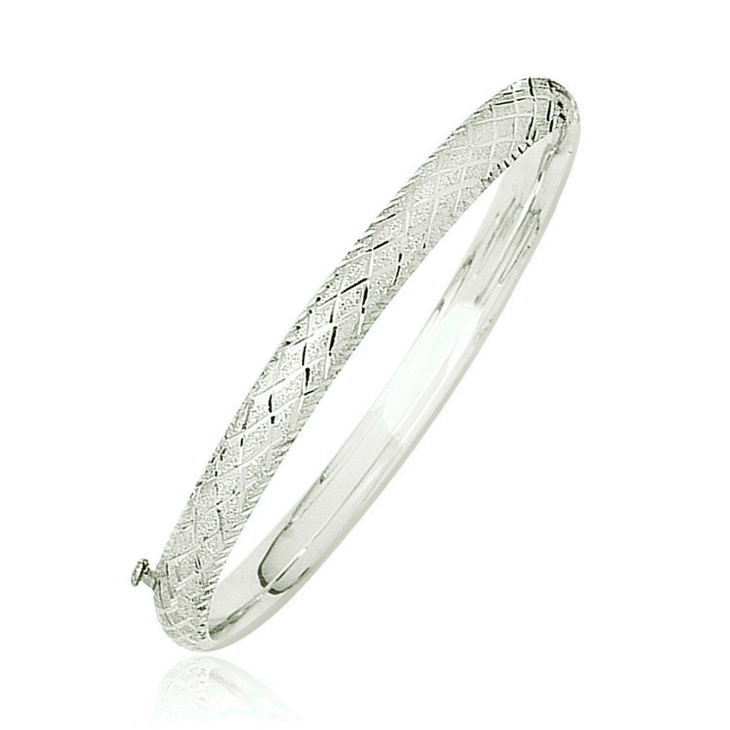 14k white gold diamond carved bangle, elegantly designed with intricate detailing for a luxurious touch.