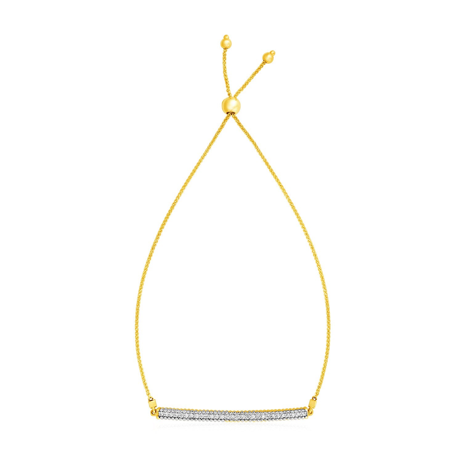 14k yellow gold adjustable bracelet featuring a textured bar design adorned with sparkling diamonds for a modern touch.