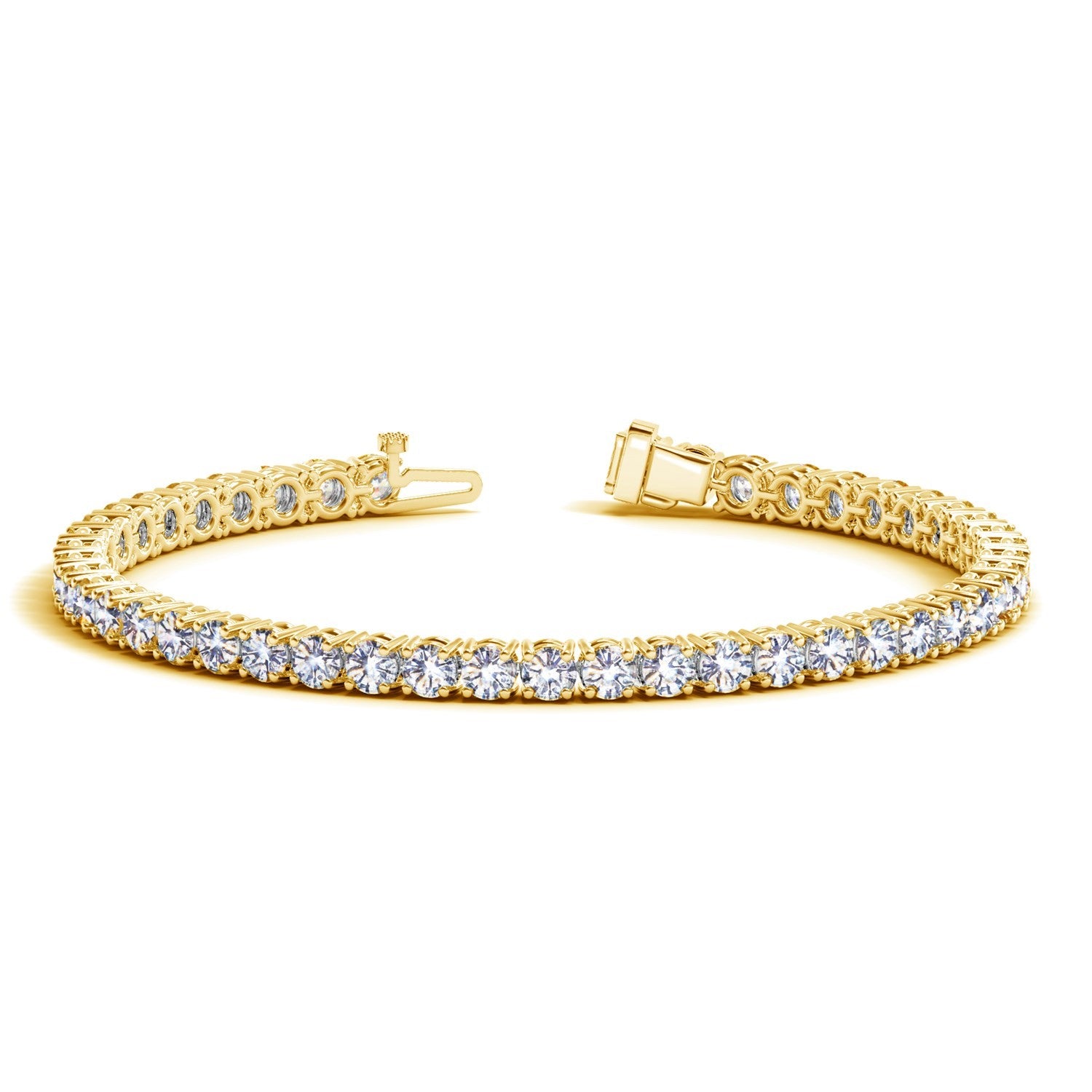 Lab grown diamond tennis bracelet in 14k yellow gold, featuring prong setting and modern design, 10 cctw F/G VS2/SI1.