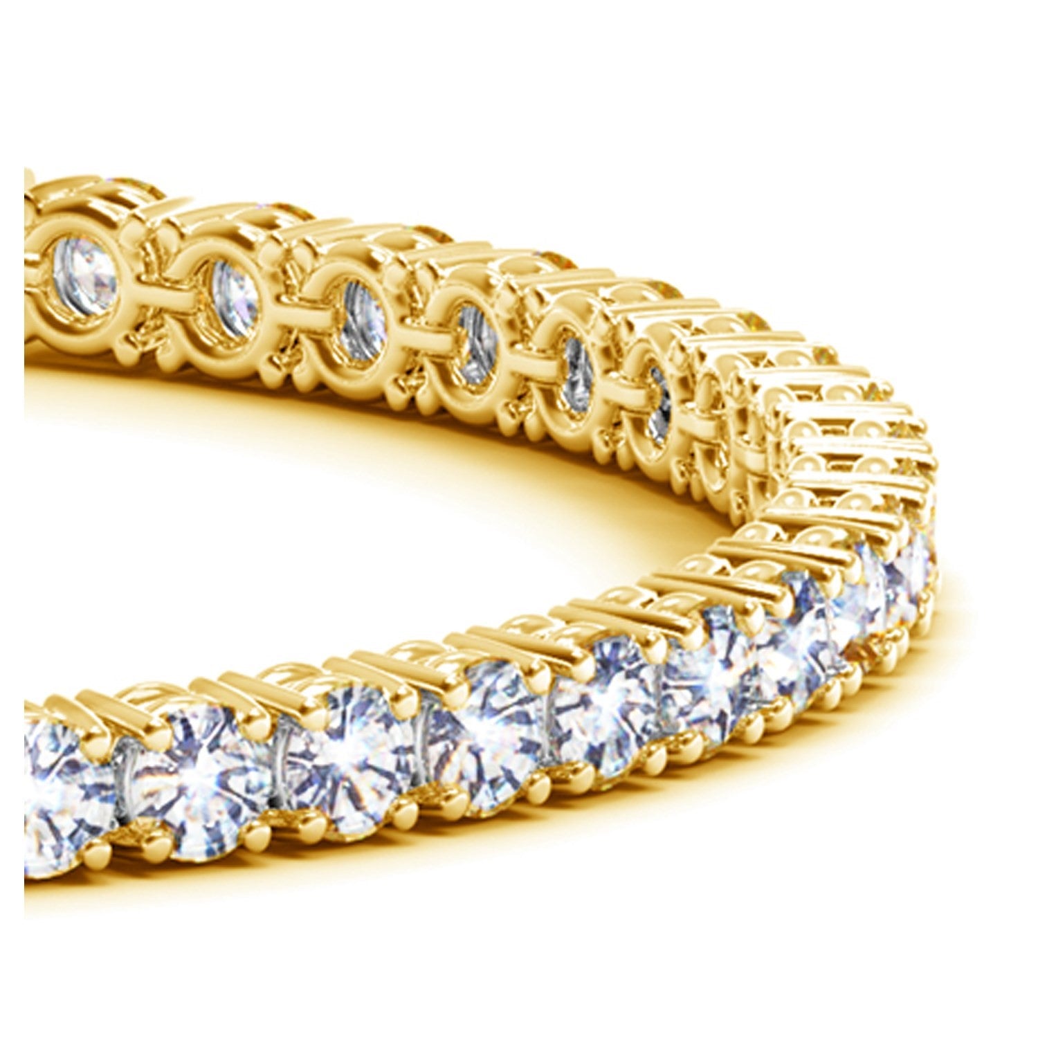 Lab-grown diamond tennis bracelet in 14k yellow gold, featuring prong setting and modern design, 10 cctw F/G VS2/SI1.