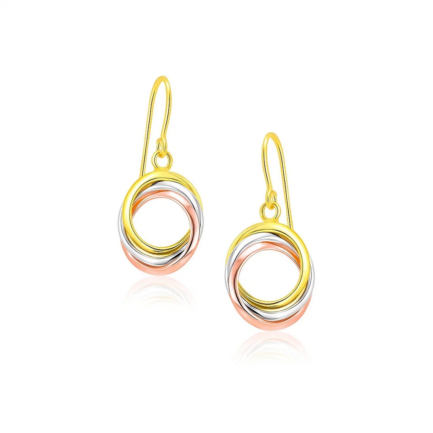 14k tri-color gold open entwined dangle earrings featuring a modern design for a sophisticated look.