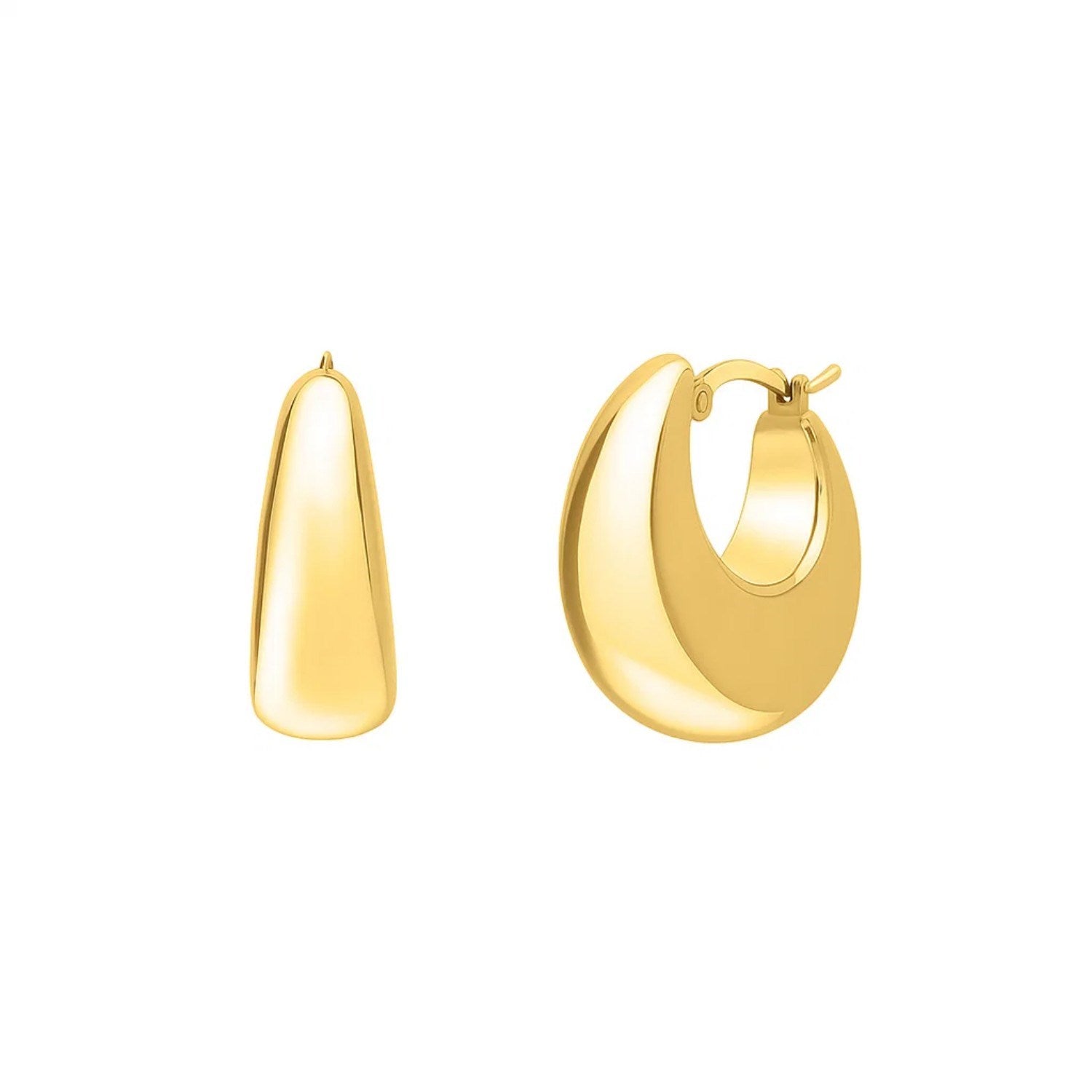 14k yellow gold large tapered hoop earrings with a modern design, perfect for elegant day or evening wear.