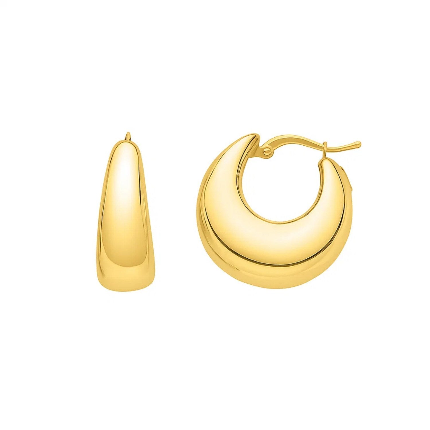 14k yellow gold large tapered hoop earrings featuring a sleek modern design, perfect for elegant occasions.