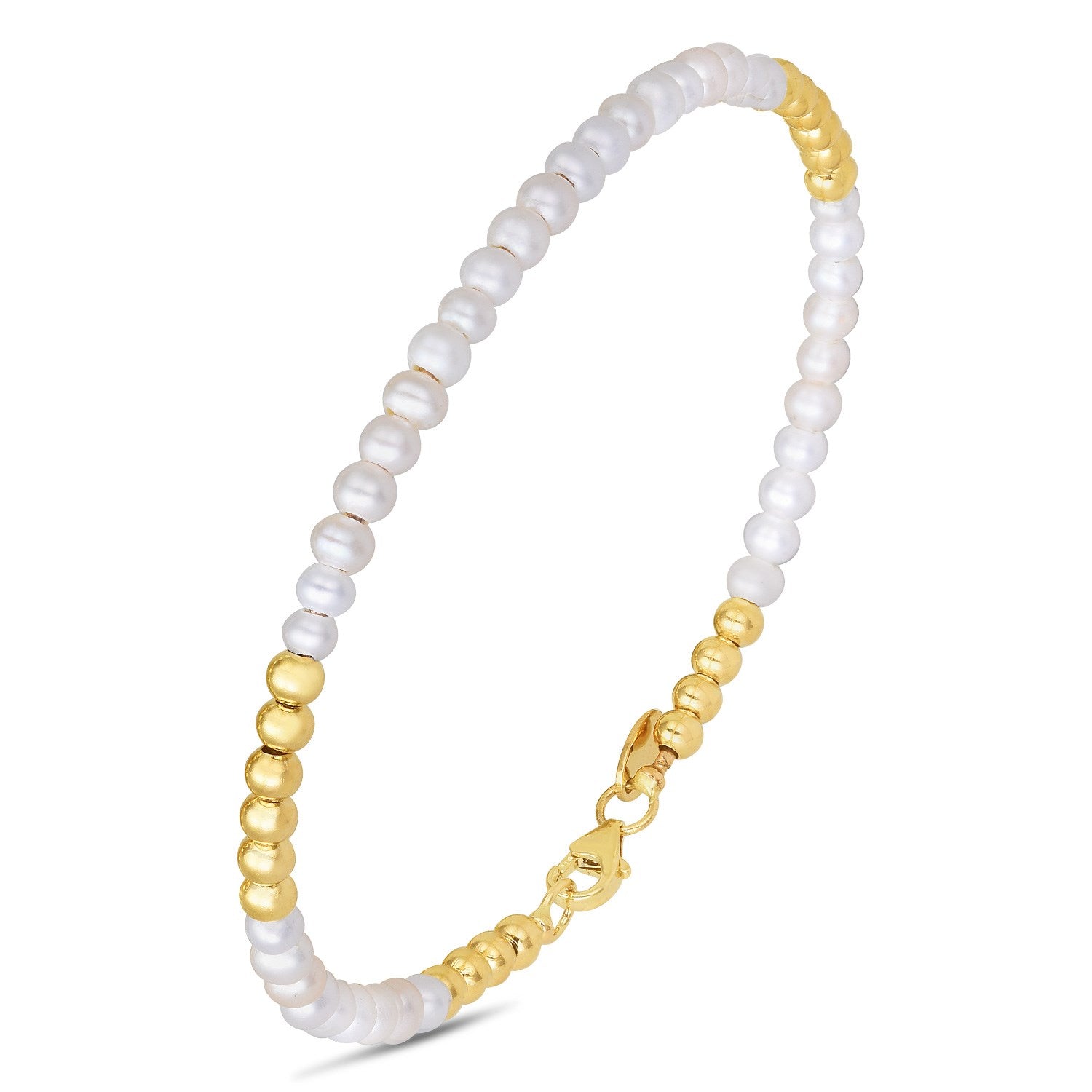 14k yellow gold high polish bracelet featuring elegant freshwater pearl pallina beads for a refined look.