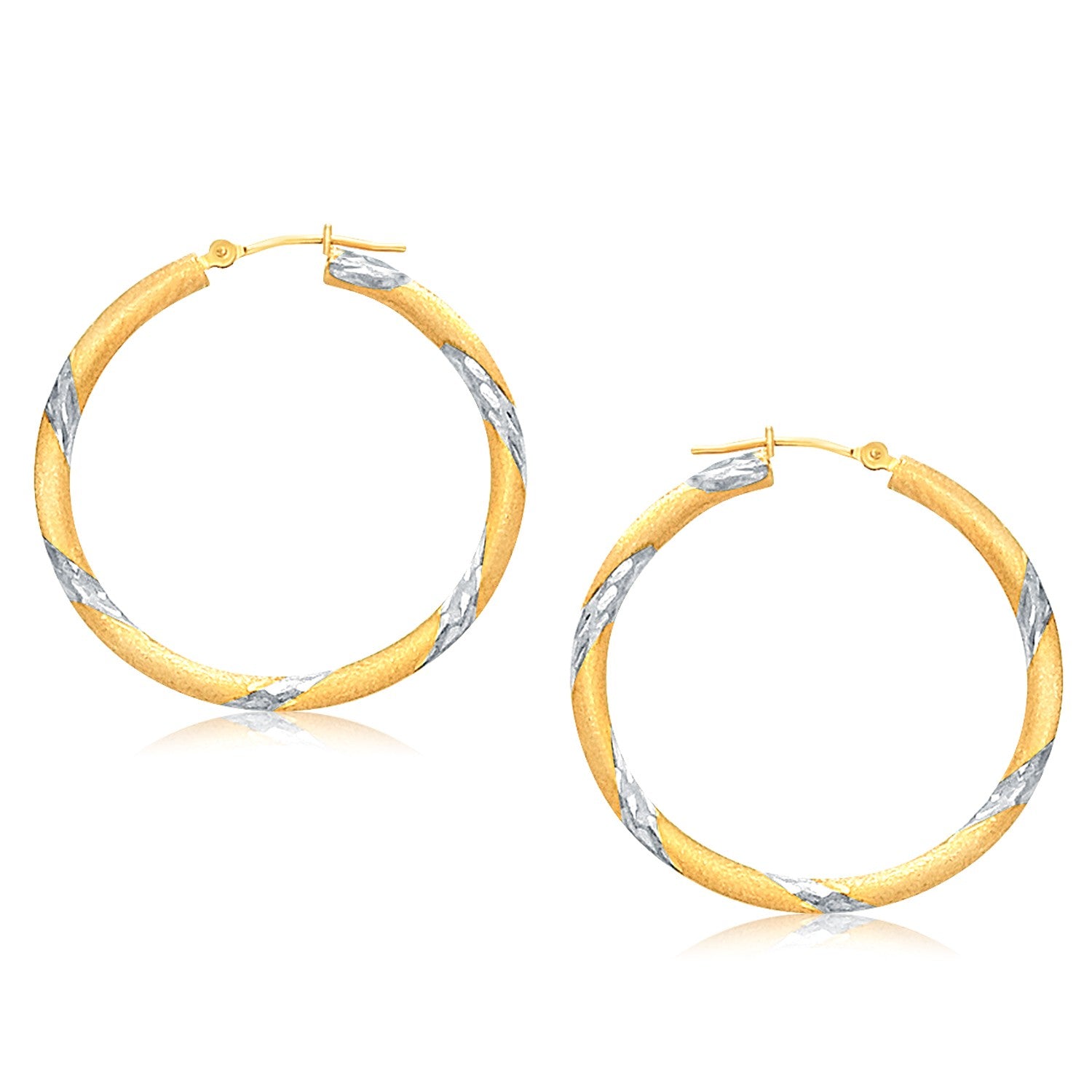 14k two-tone gold polished hoop earrings with a modern design, perfect for elevating any luxury jewelry collection.