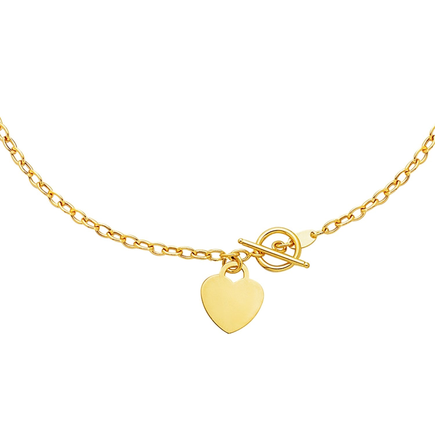 14k yellow gold toggle necklace featuring a minimalist heart charm and elegant chain design.