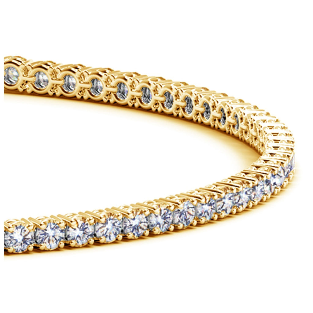 Lab grown diamond tennis bracelet in 14k yellow gold, featuring modern prong setting and exquisite 2 cctw diamonds.