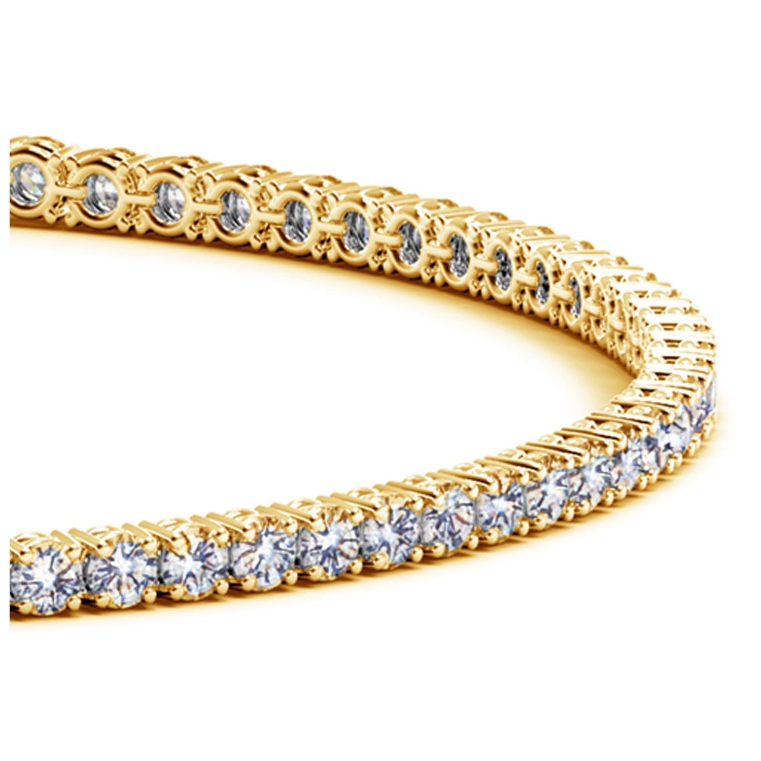 Lab grown diamond tennis bracelet in 14k yellow gold, featuring modern prong setting and exquisite 2 cctw diamonds.