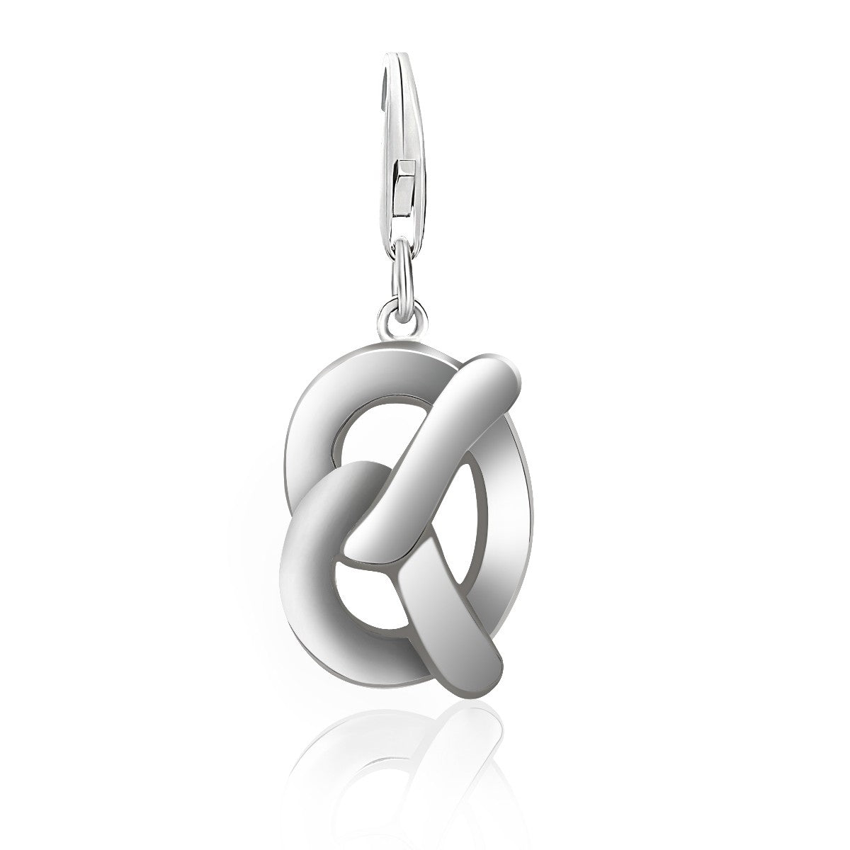 Sterling silver luxury pretzel charms with elegant chain design, perfect for adding a touch of sophistication to any brace...