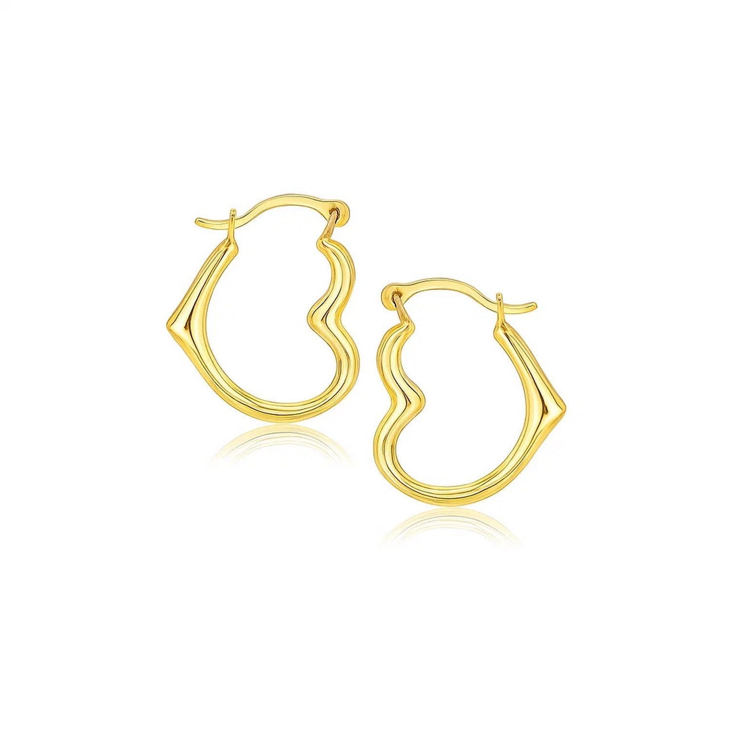 14k yellow gold contemporary heart hoop earrings, elegantly designed for a luxurious touch.