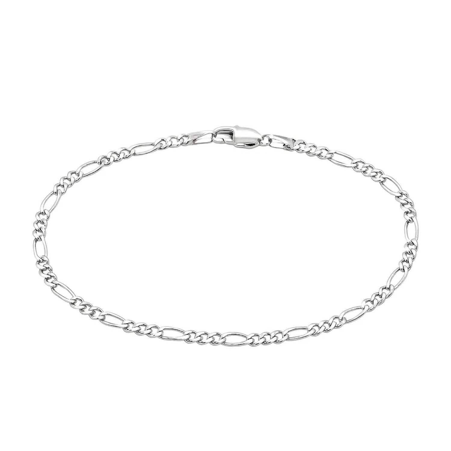 14k white gold solid Figaro bracelet featuring elegant links, a timeless classic for luxury jewelry enthusiasts.