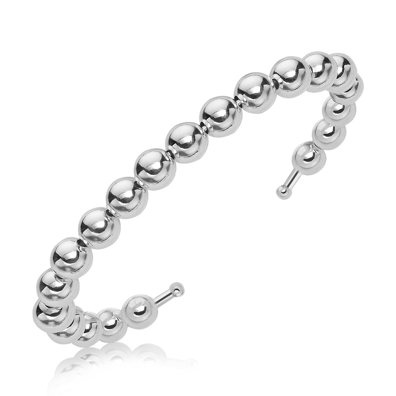 Sterling Silver Rhodium-Plated Bead Design Open Cuff Bangles (6mm)