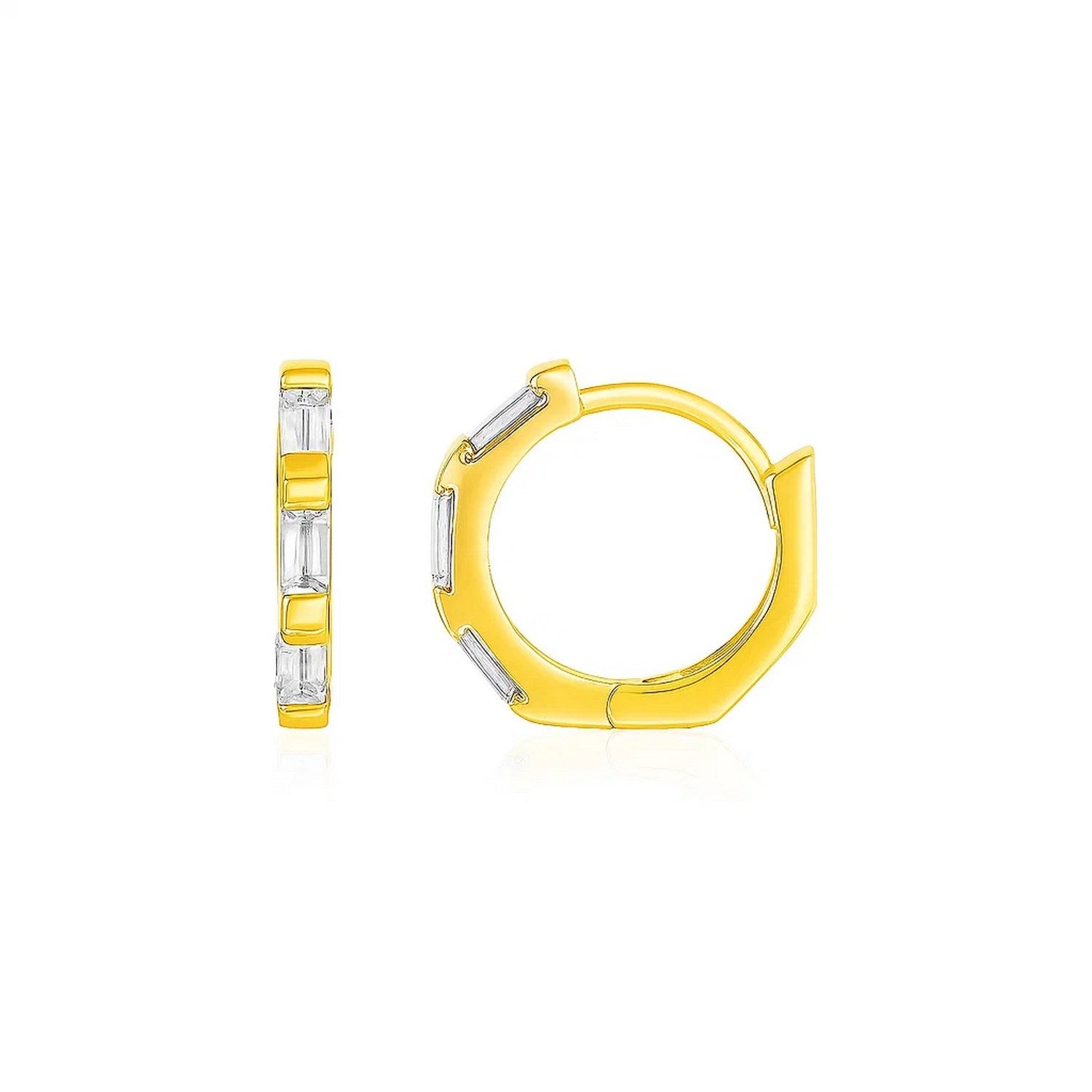 14k yellow gold petite octagonal hoop earrings adorned with sparkling cubic zirconias for a modern touch.