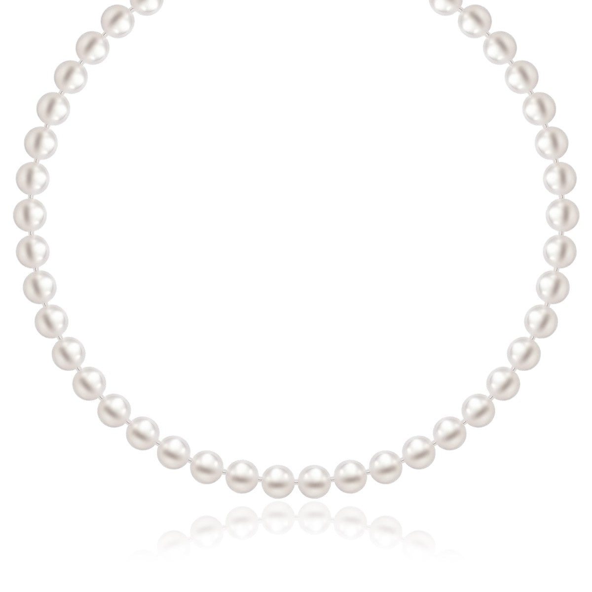 14k yellow gold modern necklace adorned with lustrous white freshwater cultured pearls, 6.0mm to 6.5mm in size.