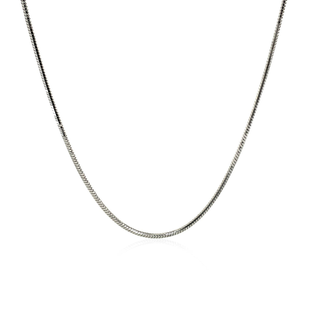 Rhodium plated sterling silver snake style chain, modern design with sleek 1.20 mm links, perfect for layering.