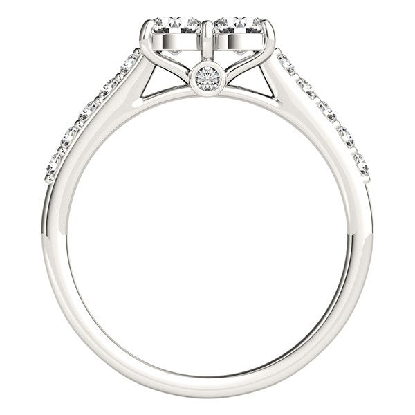 14k white gold modern two-stone diamond ring with bezel and prong settings, showcasing exquisite brilliance.
